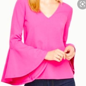 Ann Taylor Hot Pink Bell Sleeve Top